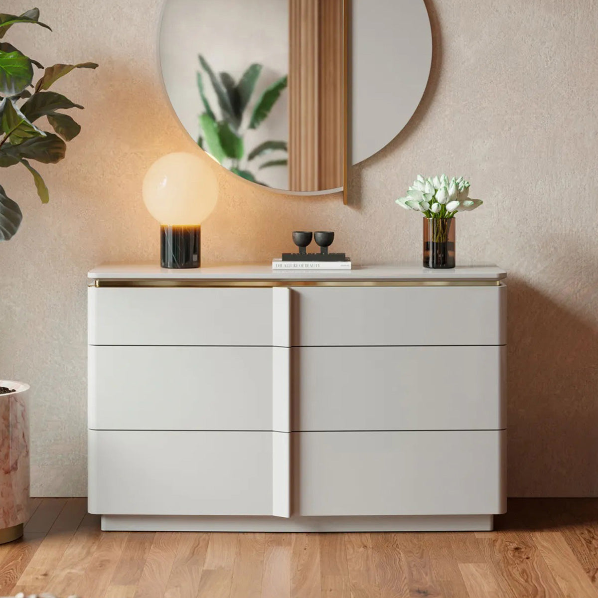 commode blanche et or