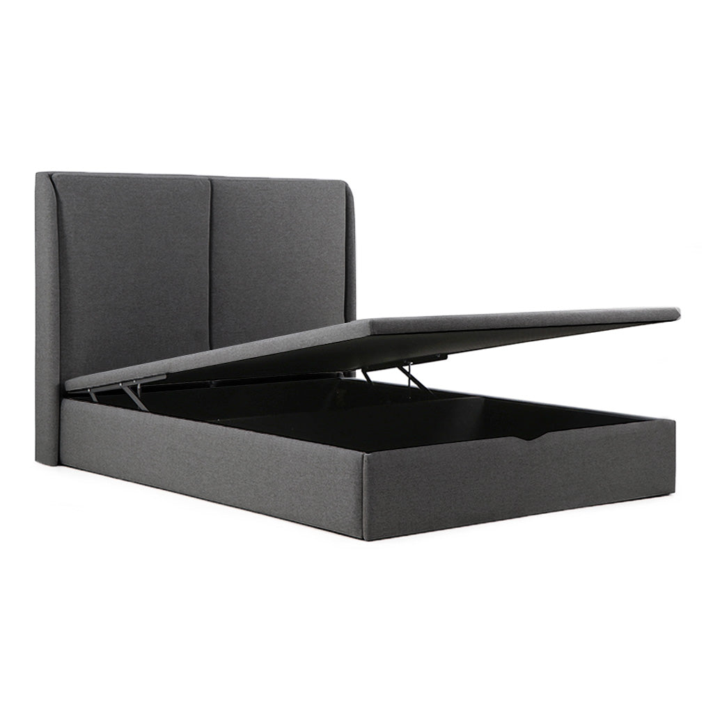 Lit coffre tissu gris
