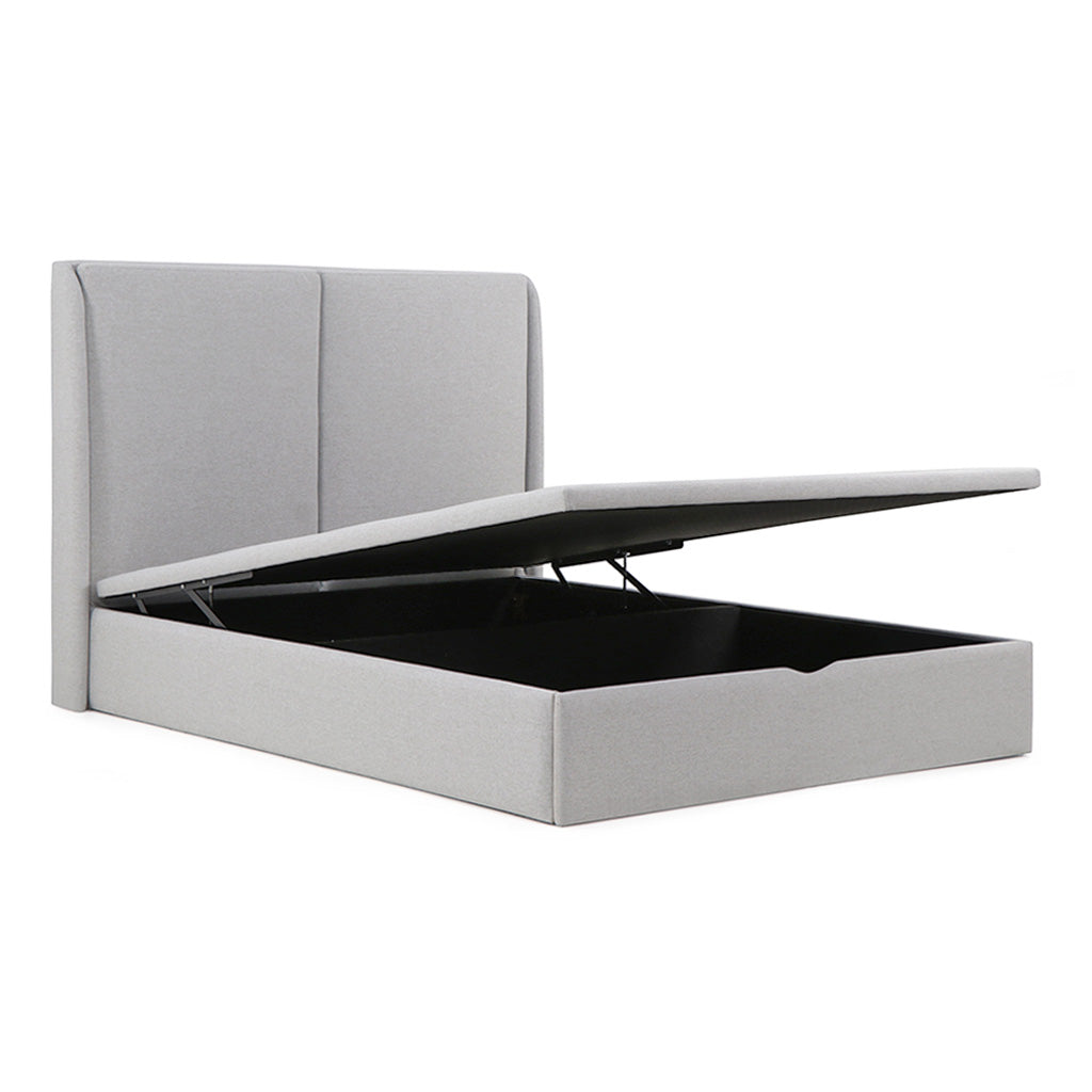 Lit coffre tissu gris