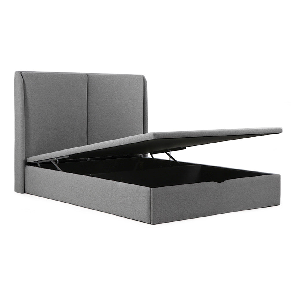 Lit coffre tissu gris
