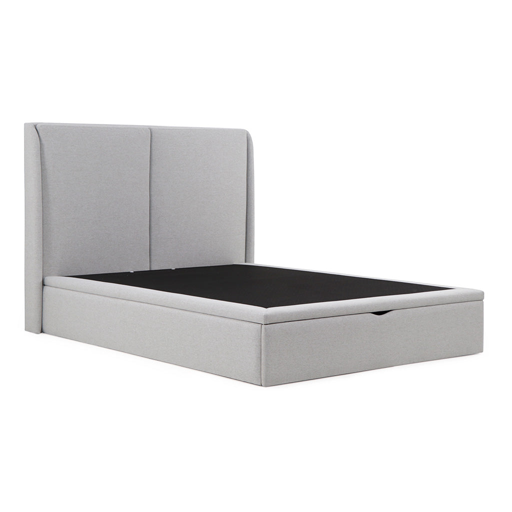 Lit coffre tissu gris