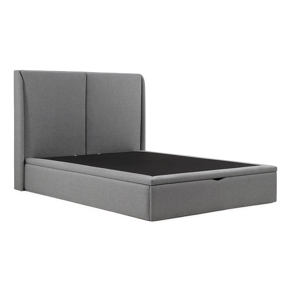 Lit coffre tissu gris