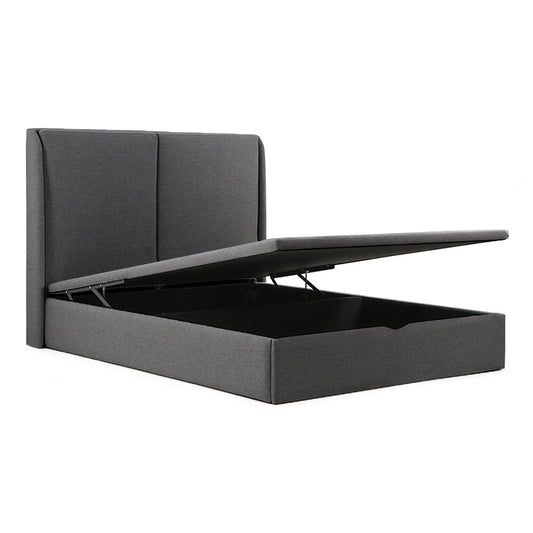 Lit coffre tissu gris