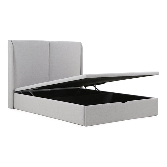 Lit coffre tissu gris