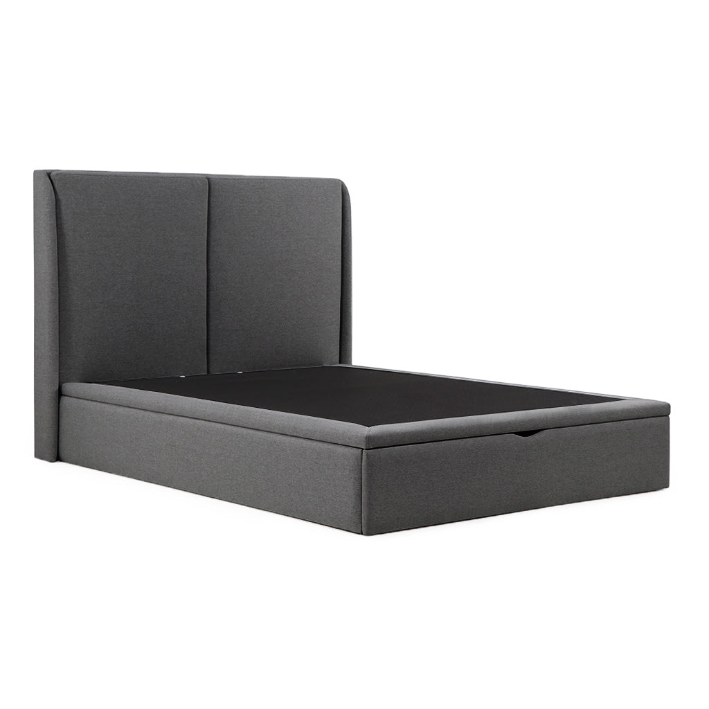 Lit coffre tissu gris